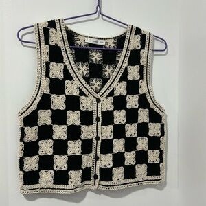 MANGO Checkered Crochet Vest